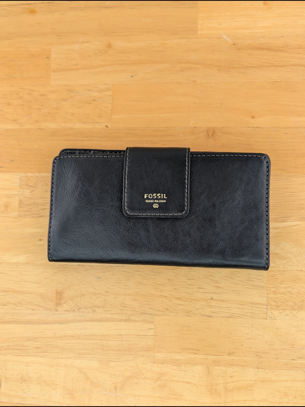 Fossil Logan Black Leather Continental Tab Clutch Wallet Issue No. 1954